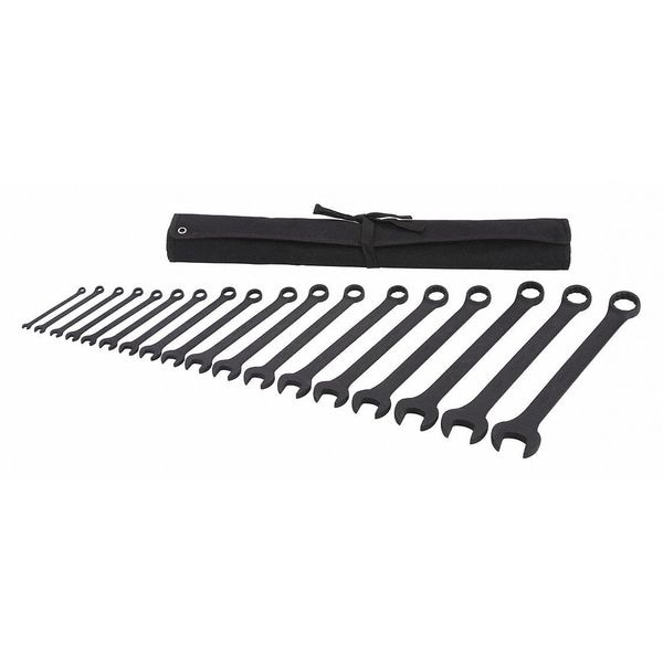 Westward Combination Wrench Set, Black Oxide, 1/4 in to 1 1/4 in Head Sizes, 12 Points, 18-Piece - 54DG08