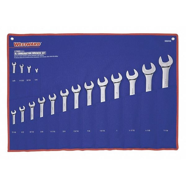 Westward Combo Wrench Set, Polish, 1/4-1-1/4in, 17Pc - 3XU44