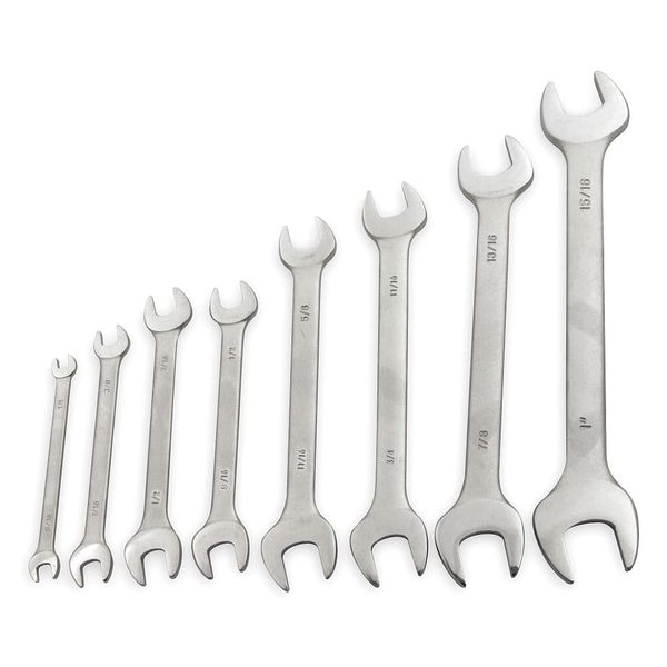 Westward Open End Wrench Set, 15 Deg, 1/4-1 in., 8Pc - 1EYD7