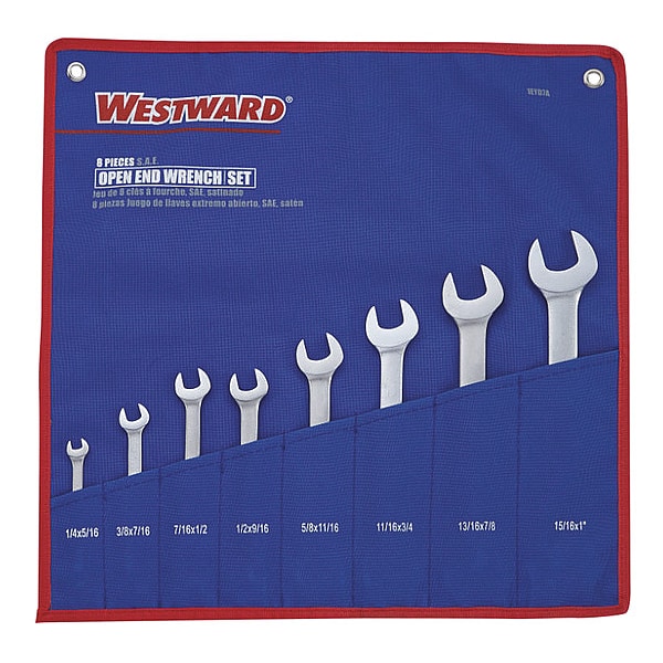 Westward Open End Wrench Set, 15 Deg, 1/4-1 in., 8Pc - 1EYD7