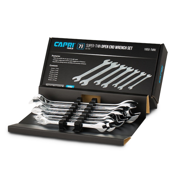 Capri Tools Super-Thin Open End Wrench Set, Metric, 7 pcs (6 to 19 mm) - 11850-7MRK