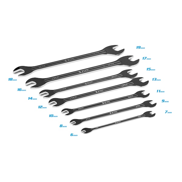 Capri Tools Super-Thin Open End Wrench Set, Metric, 7 pcs (6 to 19 mm) - 11850-7MRK