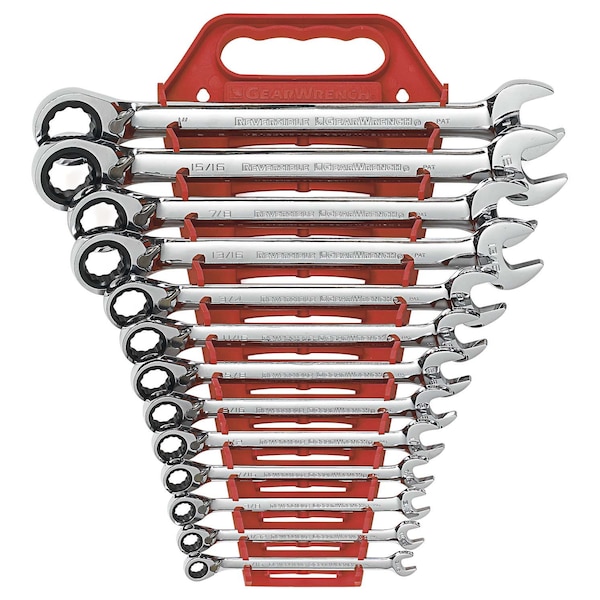 Gearwrench 13 Piece 72-Tooth 12 Point Reversible Ratcheting Combination SAE Wrench Set - 9509N