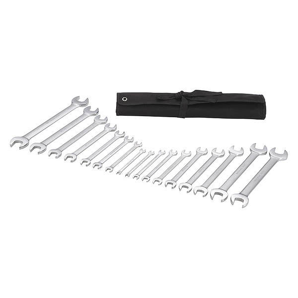 Westward Open End Wrench Set, SAE, Metric, 17 pcs. - 54DG07