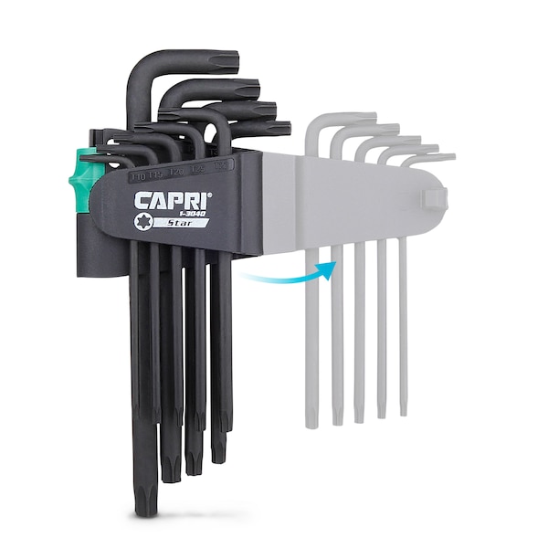 Capri Tools S2 Steel Long Arm Torx Key Wrench Set, 9 pcs - 1-3040