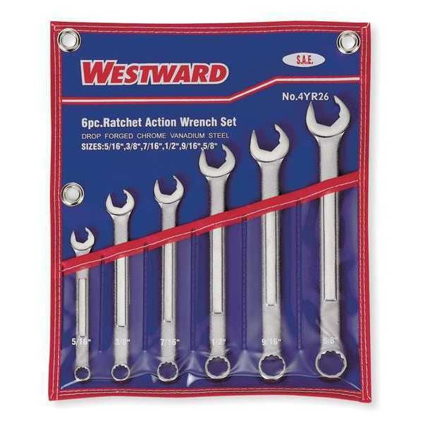 Westward Combo Wrench Set, Ratchet OE, 8-14mm, 6 Pc - 4YR28