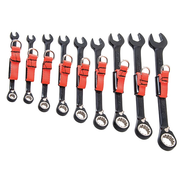 Proto Tethered 9 Piece Black Chrome Reverse Combo Ratcheting Wrench Set - JSCV-9S-TT