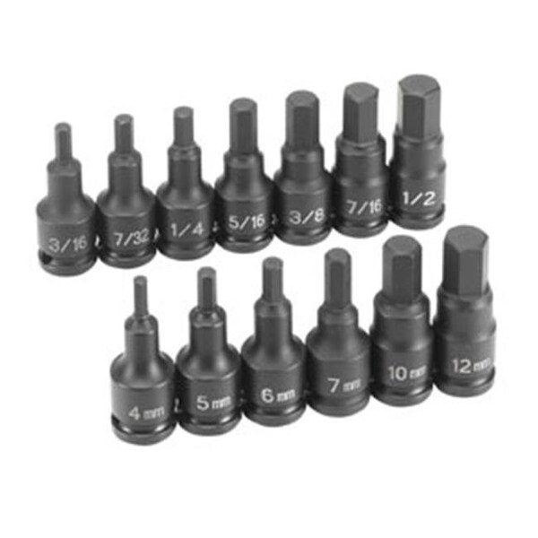 Grey Pneumatic Grey Pneumatic 1298HC 0.38 in. Drive 13 Pc. Combo Hex Driver Sae; Metric Set - GRY-1298HC