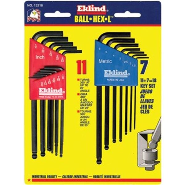 Eklind Eklind Tool 269-13218 18-Pc Combination Inch-Metric Ballend Hex - 269-13218