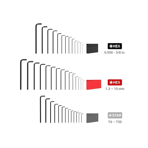 Tekton Flat End Hex and Star L-Key Set with Holder, 41-Piece 0.050-3/8 in., 1.3-10 mm, T6-T50 - KEY91003