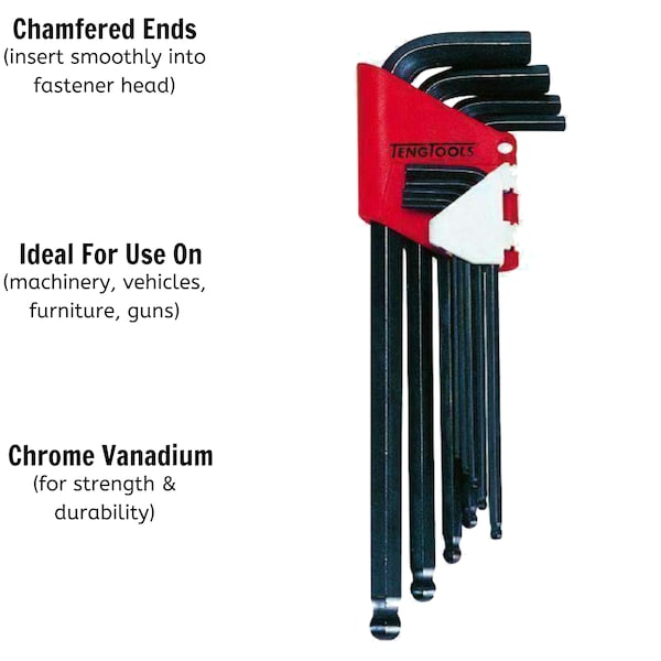 Teng Tools 1479MM 9 Piece Metric Ball Point Hex Key Set - 1479MM
