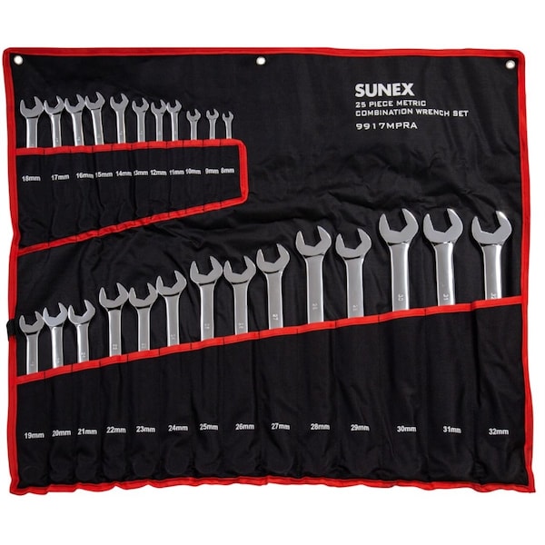 Sunex 25 Pc. Metric Full Polish V-Groove Combo Wrench Set - 9917MPRA