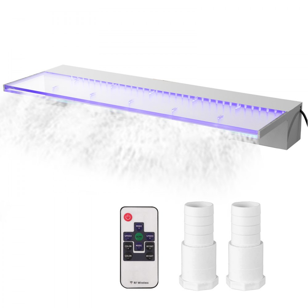 VEVOR Fountain Spillway 35x3.2x8.1 Inch, Pool Waterfall Fountain 17 Colors Led, Pool Water Fall Kit with Remote, Pool Spillway Solid Acrylic Pool Waterfall for Garden Pond, Swimming Pool, Square - SLPBPQAW900DBS001V1