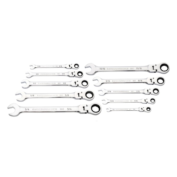 Gearwrench 10 Piece 90-Tooth 12 Point Flex Head Ratcheting Combination SAE Wrench Set - 86758