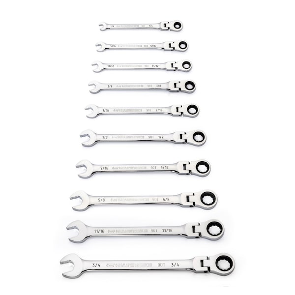 Gearwrench 10 Piece 90-Tooth 12 Point Flex Head Ratcheting Combination SAE Wrench Set - 86758