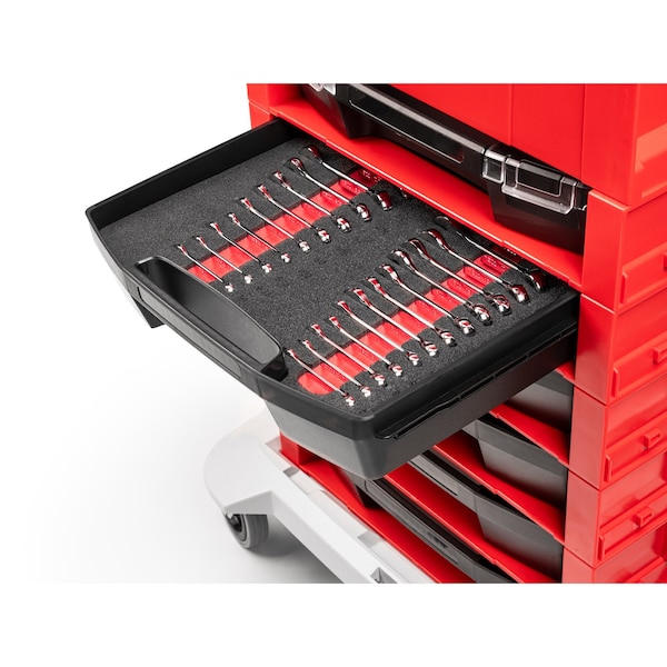 Tekton Stubby Combination Wrench Set with Open Top Drawer and Rack, 25-Piece (1/4-3/4 in., 6-19 mm) - OLB94205