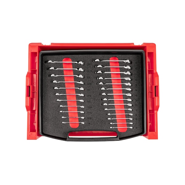 Tekton Stubby Combination Wrench Set with Open Top Drawer and Rack, 25-Piece (1/4-3/4 in., 6-19 mm) - OLB94205