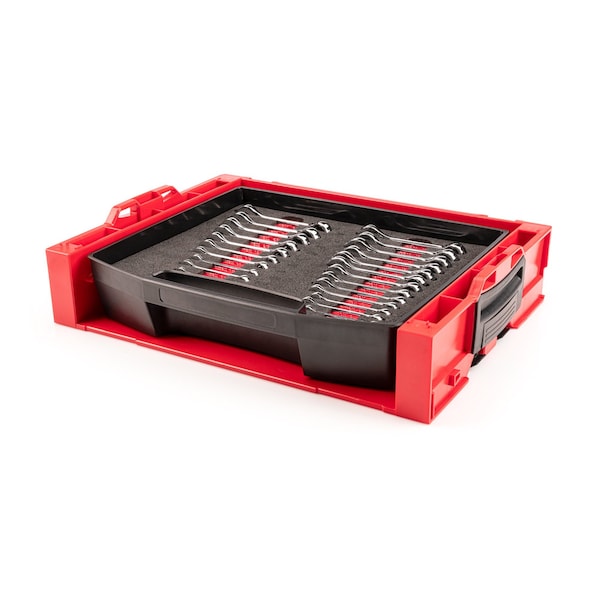 Tekton Stubby Combination Wrench Set with Open Top Drawer and Rack, 25-Piece (1/4-3/4 in., 6-19 mm) - OLB94205
