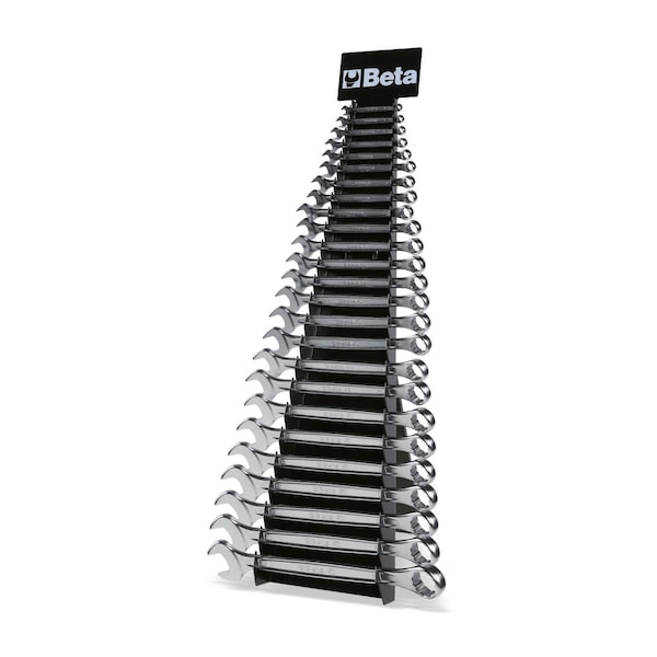 Beta Set of 25  Offset Combination Wrenches, 12 Point, Slim Profile, Chrome-plated with Metal Rack - 000421085