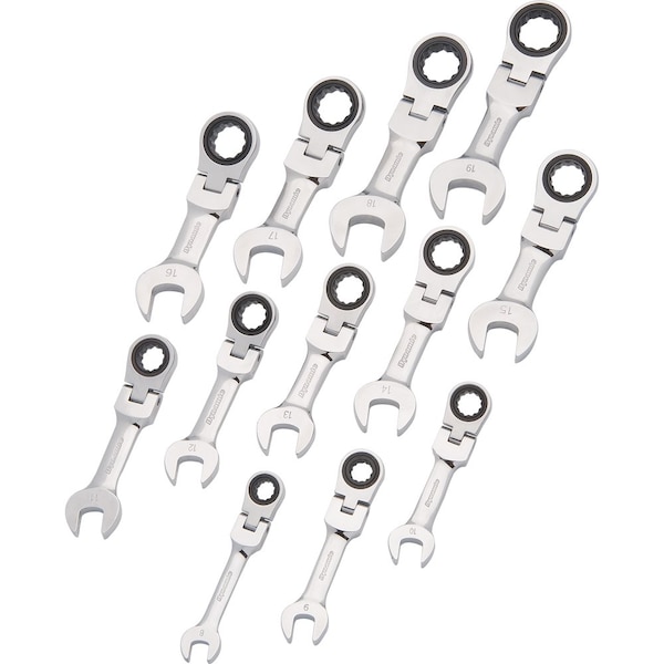 Dynamic 12Pcs Metric Stubby Flex Head, Combo Ratcheting Wrench Set, 8mm-19mm - D076608