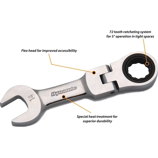 Dynamic 12Pcs Metric Stubby Flex Head, Combo Ratcheting Wrench Set, 8mm-19mm - D076608