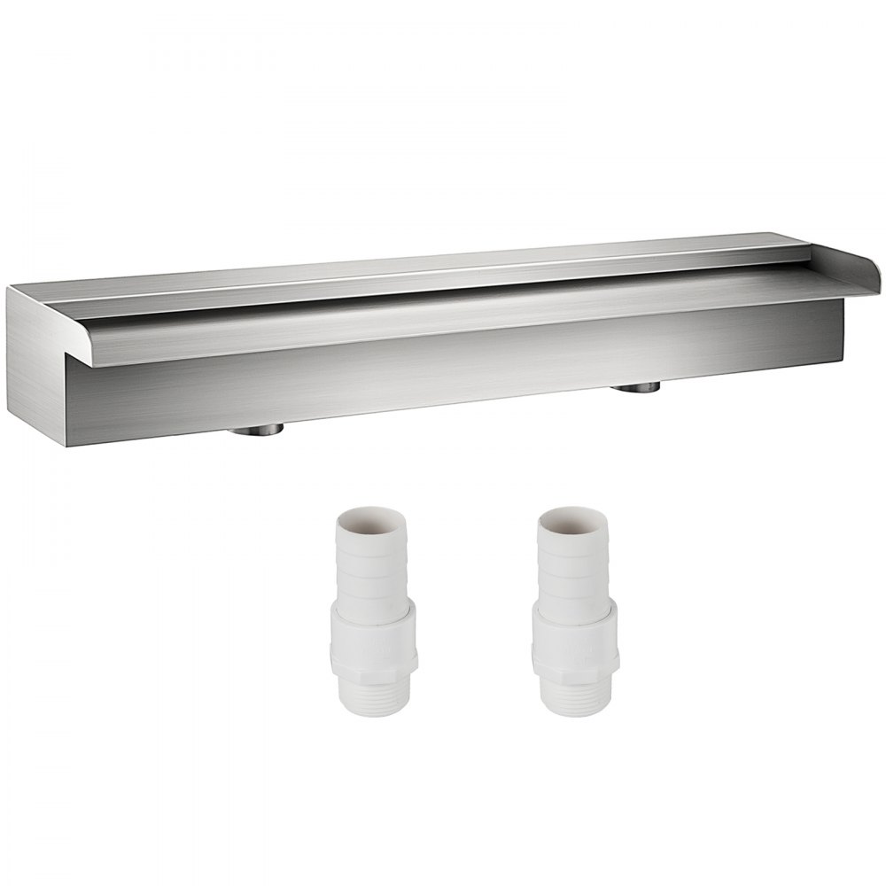 VEVOR Pool Fountain Stainless Steel Pool Waterfall 23.6" x 4.5" x 3.1"(W x D x H) Waterfall Spillway with Pipe Connector Rectangular Garden Outdoor, Silver - PQSBJPJSW600PQJSKV0