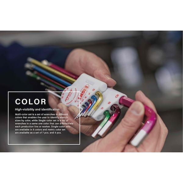 Eight Tool TAPER HEAD HEX KEY L-HANDLE EXTRA LONG, 1/4INCH X 185MM GRN - TELC-1/4