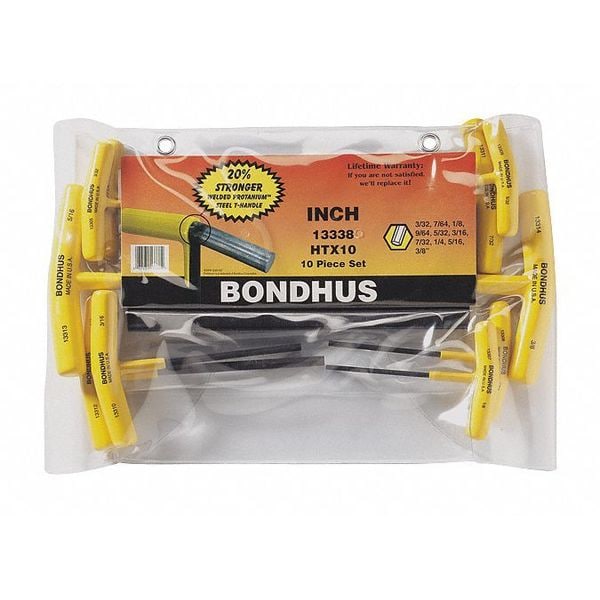 Bondhus 10 Piece SAE T-Shape Hex Key Set, 13338 - 13338