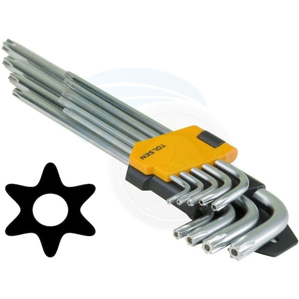 Tolsen 9pcs Extra Long Arm Torx Hex Key Set Star with Shaft Pin Slot Wrenches - 20057