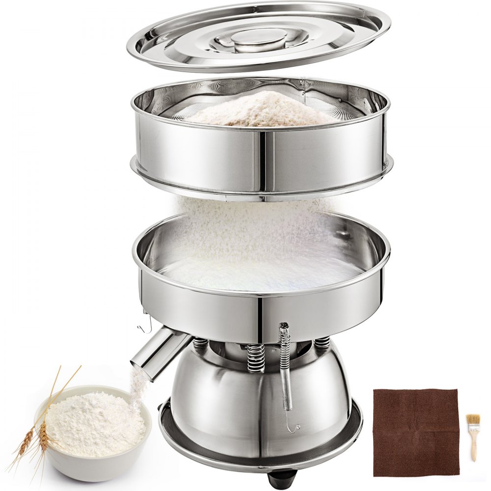 VEVOR Automatic Sieve Shaker Included 40 Mesh + 60 Mesh Flour Sifter Electric Vibrating Sieve Machine 110V 50W Sifter Shaker Machine 1150 r/min for Flours, Herbal Powder - ZSJ40M60M00000001V1