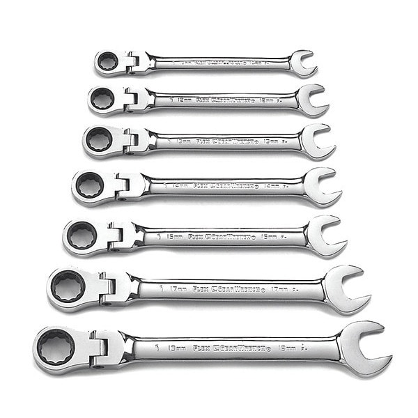 Gearwrench 7 Piece 72-Tooth 12 Point Flex Head Ratcheting Combination Metric Wrench Set - 9900D