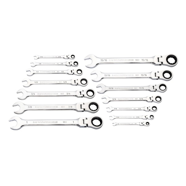 Gearwrench 14 Piece 90-Tooth 12 Point Flex Head Ratcheting Combination SAE Wrench Set - 86759