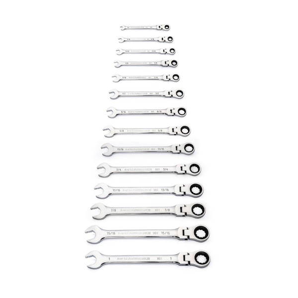 Gearwrench 14 Piece 90-Tooth 12 Point Flex Head Ratcheting Combination SAE Wrench Set - 86759