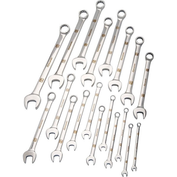 Dynamic Tools 19 Piece Metric Combo Wrench Set, Mirror Chrome, 6mm - 24mm - D074203