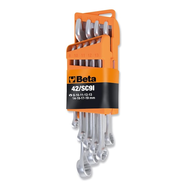 Beta Set of 9 12 Point Offset Combination Wrench, Slim Profile, Ergonomic Design, Chrome-plated with Rack - 000421087