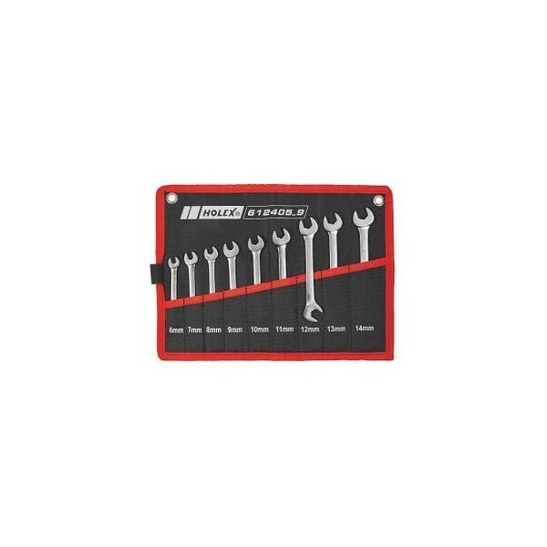 Holex 9 Pc Small Open End Wrench Set, 15/75 Deg, Chrome-Plated - 612405 9