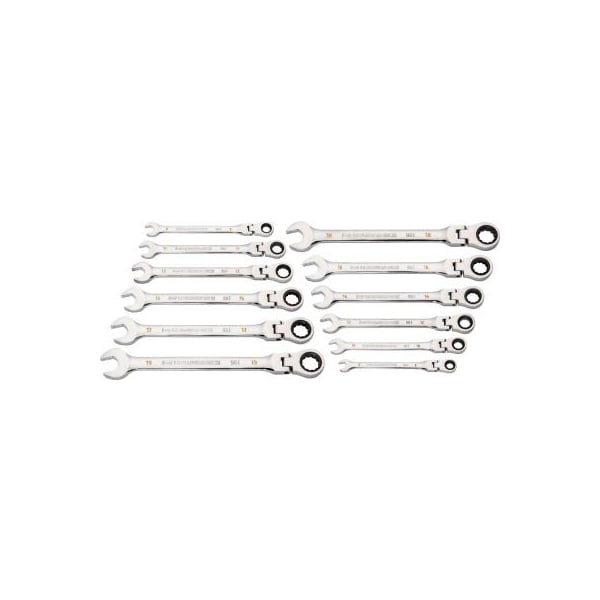 Apex Tool Group Gearwrench® 90 Tooth & 12 Point Flex Head Metric Combination Ratcheting Wrench, Set of 12 - 86727