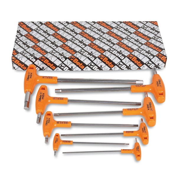Beta 96TINOX Set of 8 Stainless Steel High Torque T-Handle Hex Key Allen Wrench, Metric 2.5mm, 10mm - 000961954