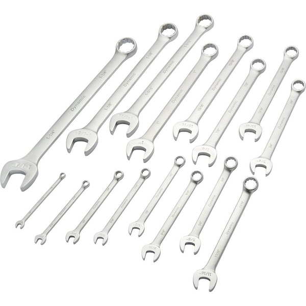 Dynamic Tools 16Pcs SAE Combo Wrench Set, Contractor Series, Satin, 1/4"-1-1/4" - D074221