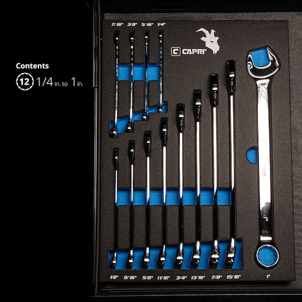 Capri Tools Combination Wrench Set W The Mechanic's Tray, SAE 14 to 1, 13Pcs - CP11490MT