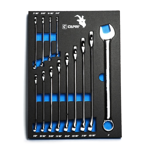 Capri Tools Combination Wrench Set W The Mechanic's Tray, SAE 14 to 1, 13Pcs - CP11490MT