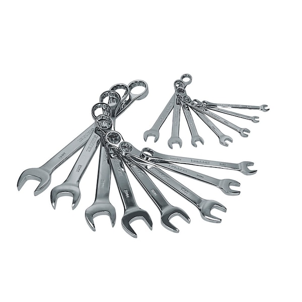 Surtek Mirror-polished combination wrench metric set, 15 pieces on rack - 100522