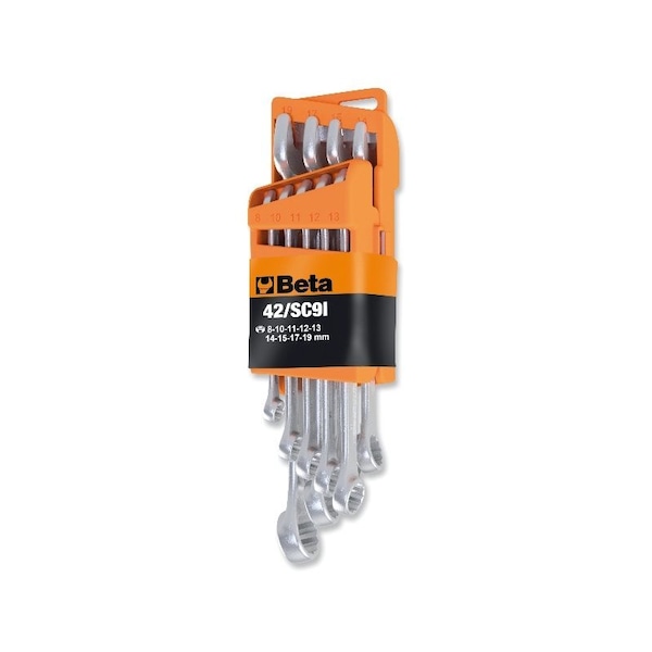 Beta Set of 9 12 Point Offset Combination Wrench, Slim Profile, Ergonomic Design, Chrome-plated with Rack - 000421088