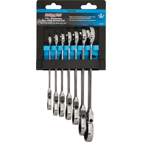 Channellock Metric 12-Point Flex Head Ratcheting Combination Wrench Set 7-Piece - 316474