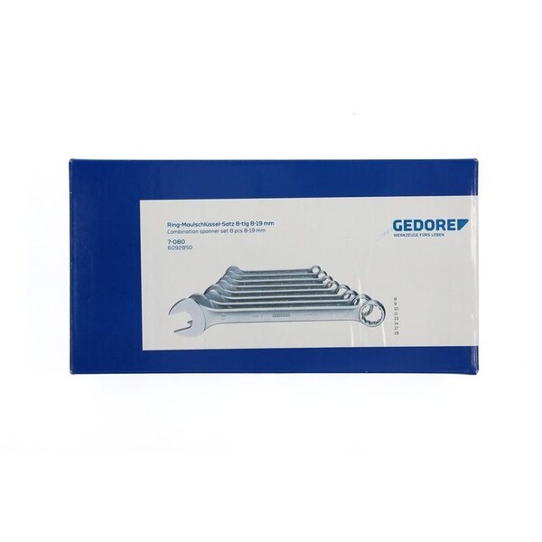 Gedore Combination Wrench Set, 8 pcs., 8-19mm, SAE or Metric: Metric - 7-080
