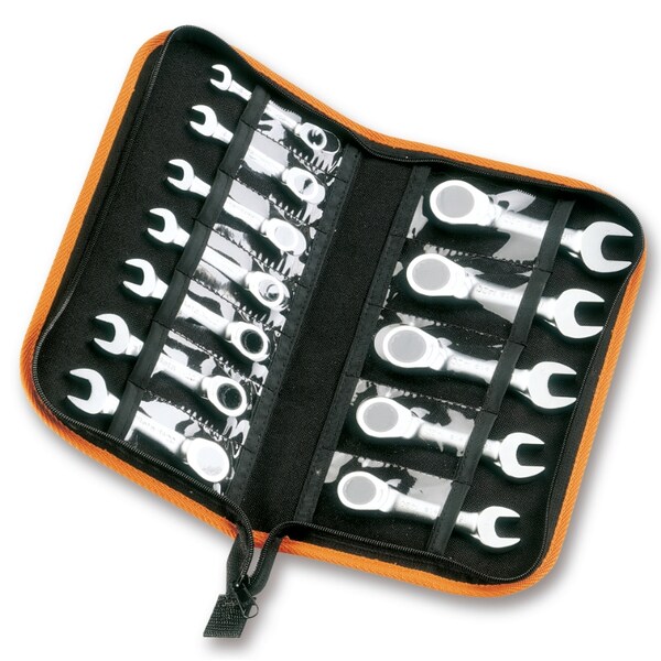 Beta 142 Short Series, Set of 12, 12-Point Ratcheting Combination Wrenches, Stubby, Metric 8mm-19mm - 001420175
