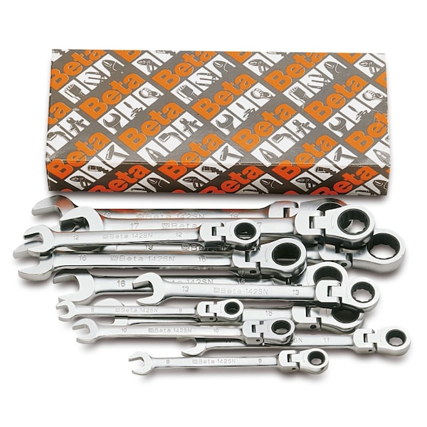 Beta 142SN Set of 13 Flex Head Ratcheting Combination Wrenches, Metric 7mm, 19mm - 001420263