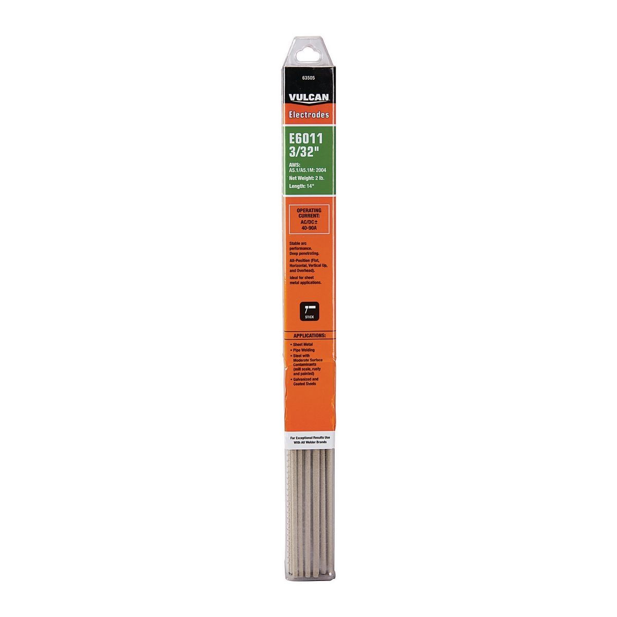 Electrodo de soldadura Vulcan 3/32 in. AWS E6011, 2.00 lb. - 63505