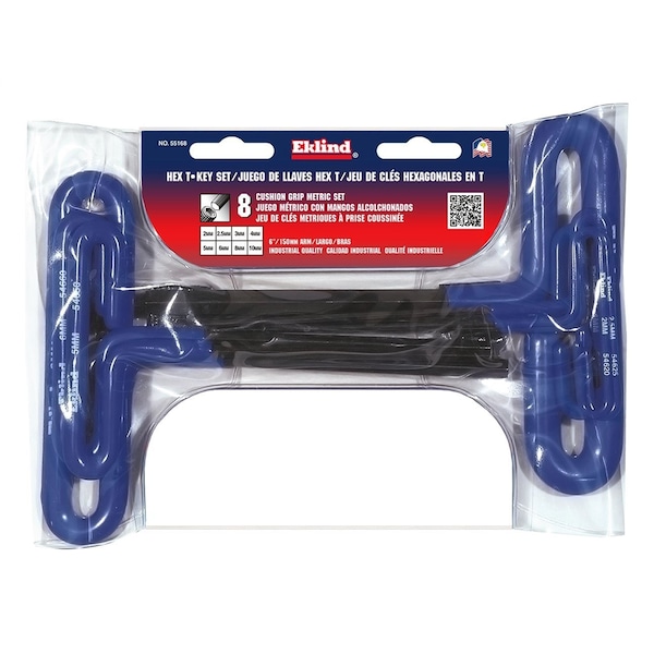 Eklind 8 Piece 6" Cushion Grip Metric Hex T-Key Set - 55168