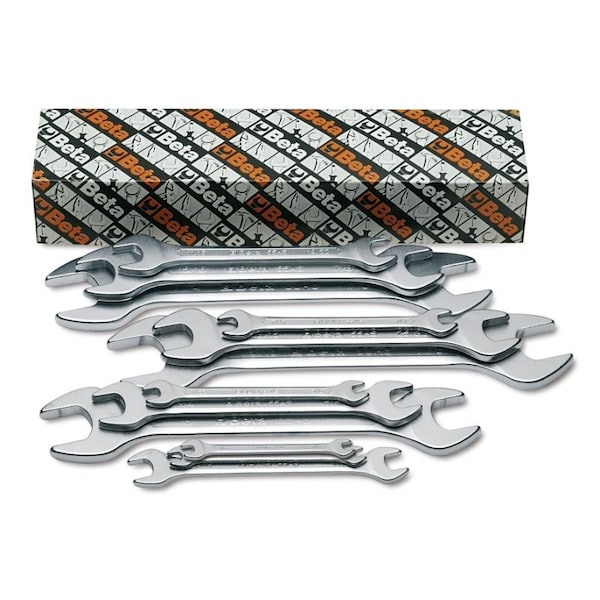 Beta 55AS Set of 12 Double End, Open End Wrenches, Matte Chrome Finish, SAE - 000550298